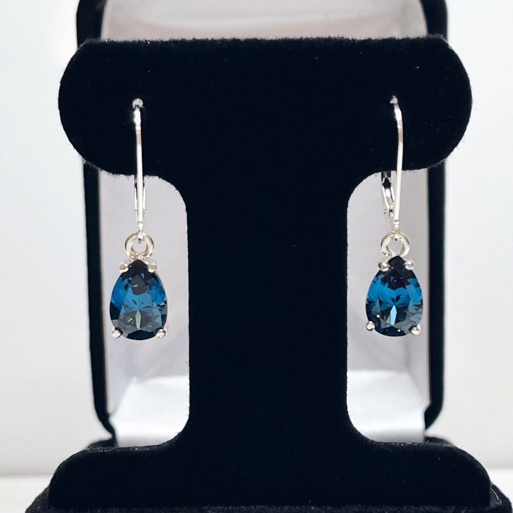 BEAUTIFUL 4ctw Pear Cut London Blue Spinel Earrings in Sterlin Silver